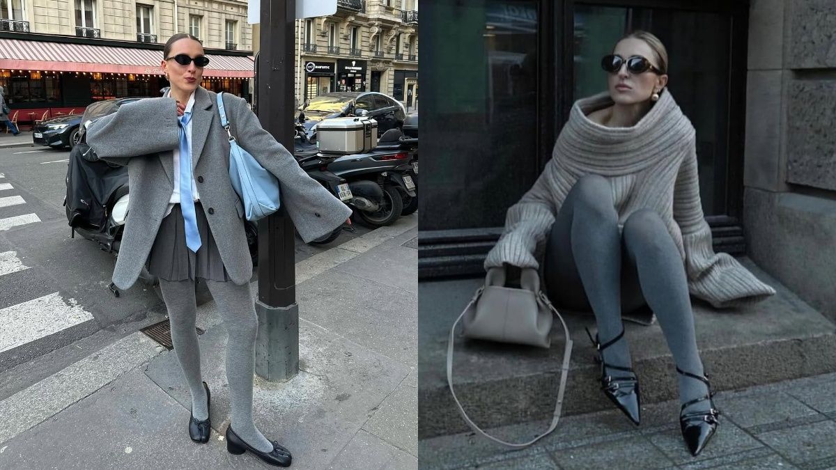 Трендовые серые колготки на весну в тренде